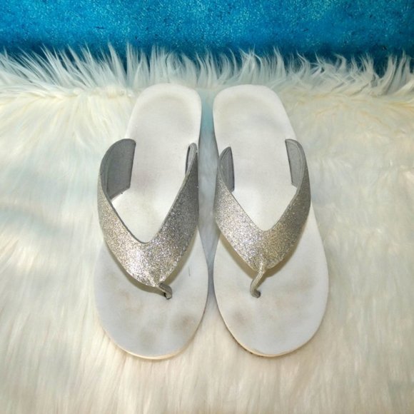 Silver & White Flip Flops - Picture 2 of 10